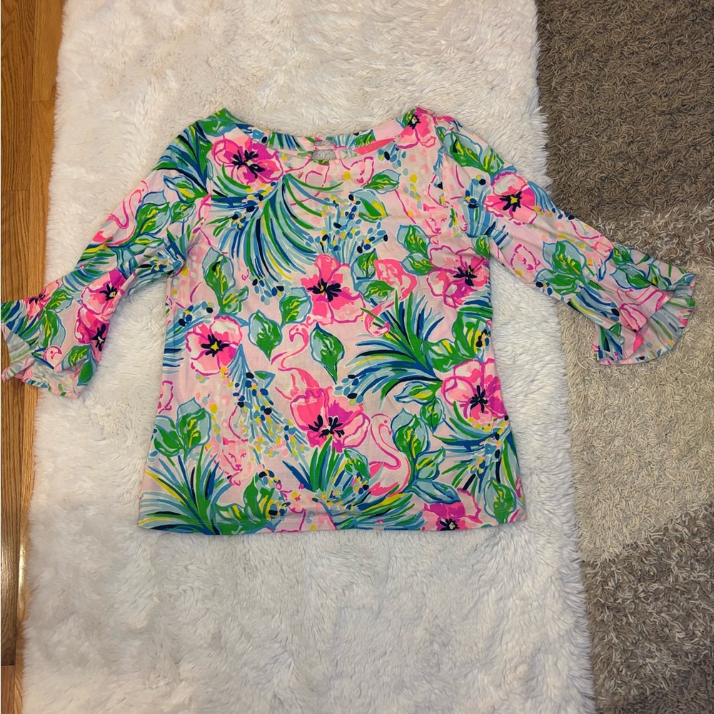 Lilly  Pulitzer  Floral Top - Pink and Green